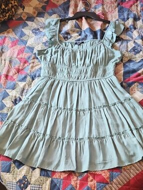 Trixxi Sage Green Smocked Tiered Midi Dress